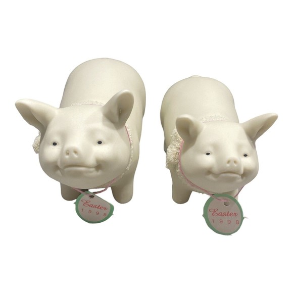 Vintage Department 56 Easter 1998 Set of 2 Pig Figurines #23773 & 23774 - Picture 2 of 8